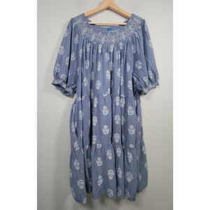 Old Navy Puff Sleeve Dress Womens 3X Blue Smocked Tiered Boho Floral